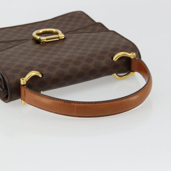CELINE Macadam Canvas Hand Bag PVC Leather Brown Gold Auth 176358