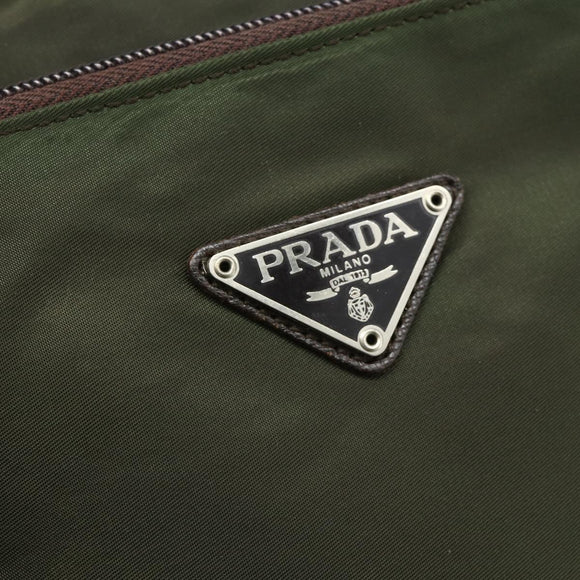 PRADA Tote Bag Nylon Khaki Silver Auth 176359