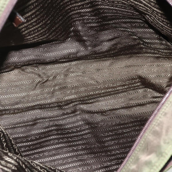 PRADA Tote Bag Nylon Khaki Silver Auth 176359