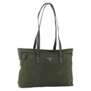 PRADA Tote Bag Nylon Khaki Silver Auth 176359-1