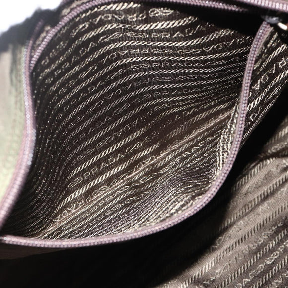 PRADA Tote Bag Nylon Khaki Silver Auth 176359
