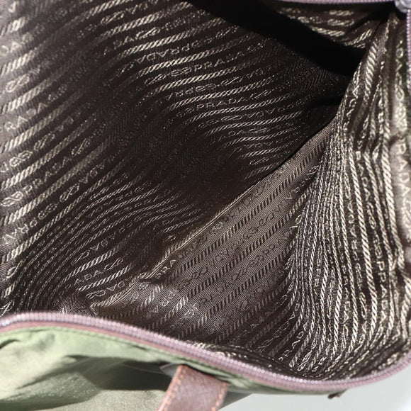 PRADA Tote Bag Nylon Khaki Silver Auth 176359