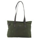 PRADA Tote Bag Nylon Khaki Silver Auth 176359-13