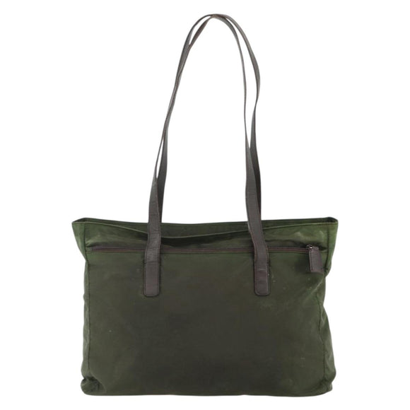PRADA Tote Bag Nylon Khaki Silver Auth 176359
