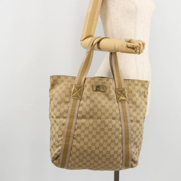 GUCCI GG Canvas Sherry Line Tote Bag Beige 189669 Auth 176360A
