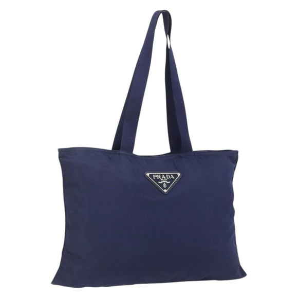 PRADA Tote Bag Nylon Navy Silver Auth 176361A