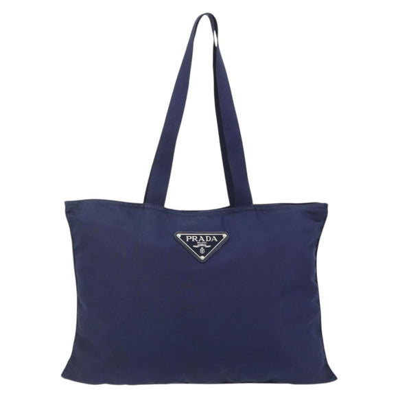 PRADA Tote Bag Nylon Navy Silver Auth 176361A