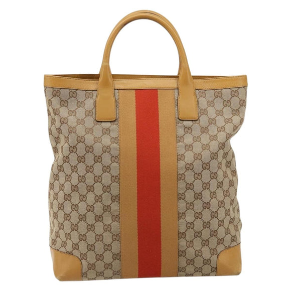 GUCCI GG Canvas Sherry Line Tote Bag Beige Gold 002 1093 3444 Auth 176362