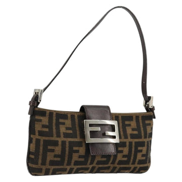 FENDI Zucca Canvas Mamma Baguette Hand Bag Brown Black Auth 176365
