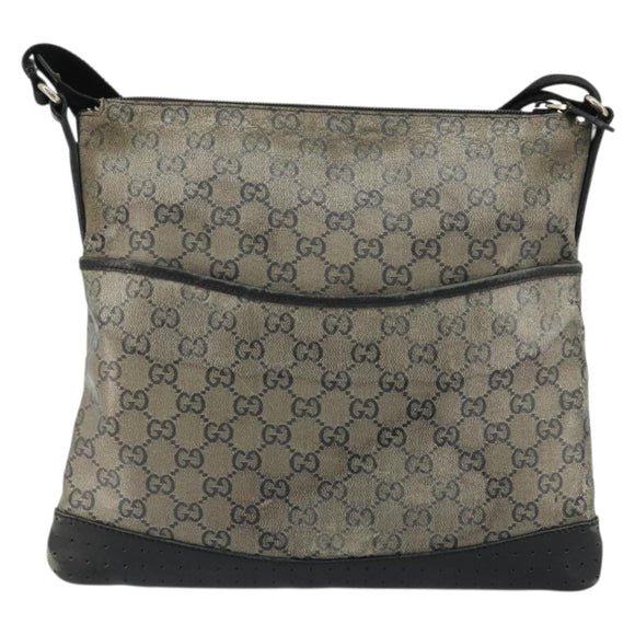 GUCCI GG Crystal Shoulder Bag Coated Canvas Navy Gold 145857 Auth 176367