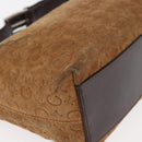 CELINE C Macadam Canvas Hand Bag Suede Brown Silver Auth 176369-9