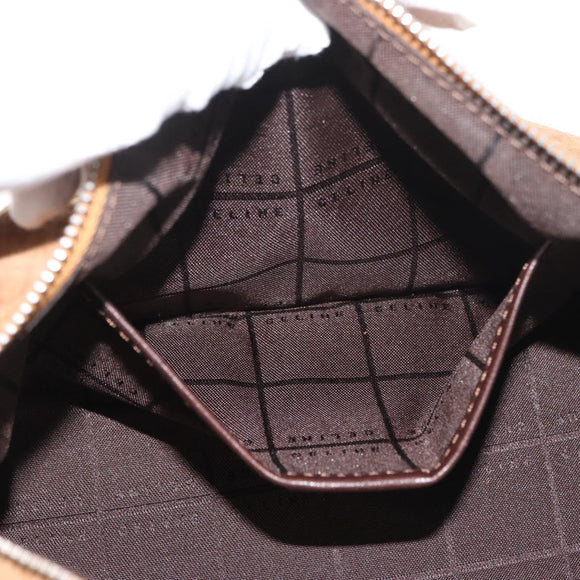 CELINE C Macadam Canvas Hand Bag Suede Brown Silver Auth 176369