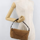 CELINE C Macadam Canvas Hand Bag Suede Brown Silver Auth 176369-21