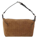 CELINE C Macadam Canvas Hand Bag Suede Brown Silver Auth 176369-2