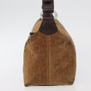 CELINE C Macadam Canvas Hand Bag Suede Brown Silver Auth 176369-4