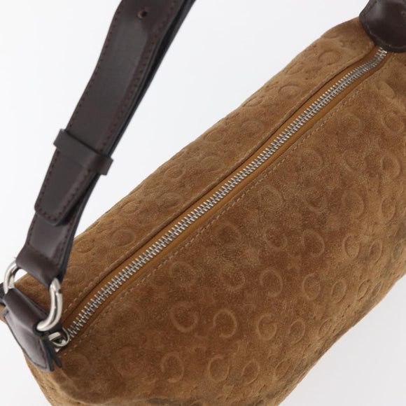 CELINE C Macadam Canvas Hand Bag Suede Brown Silver Auth 176369