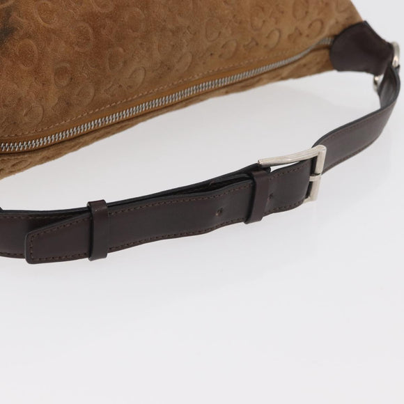 CELINE C Macadam Canvas Hand Bag Suede Brown Silver Auth 176369