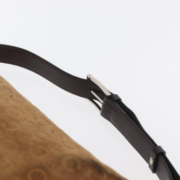 CELINE C Macadam Canvas Handtas Suède Bruin Zilver Auth 176369