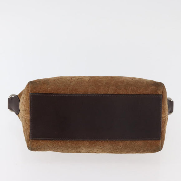CELINE C Macadam Canvas Hand Bag Suede Brown Silver Auth 176369