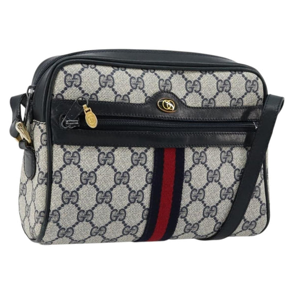 GUCCI GG Supreme Sherry Line Shoulder Bag PVC Navy Gold 010 378 Auth 176374