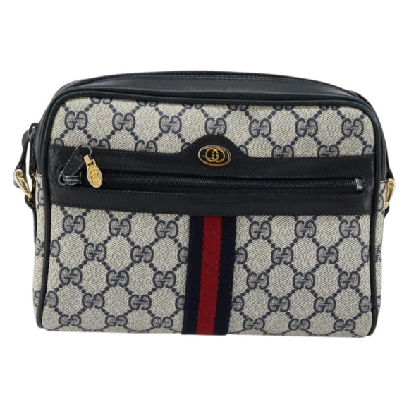 GUCCI GG Supreme Sherry Line Shoulder Bag PVC Navy Gold 010 378 Auth 176374