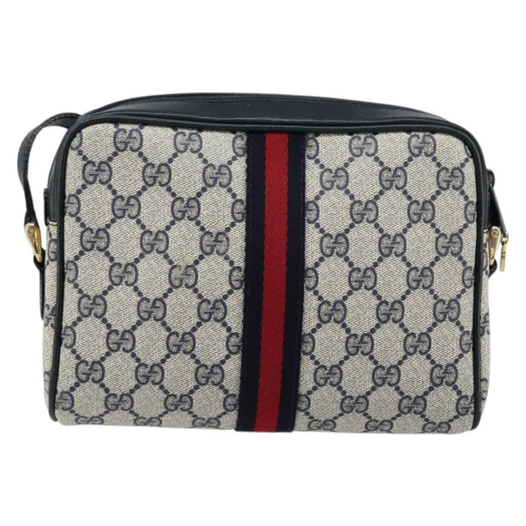 GUCCI GG Supreme Sherry Line Shoulder Bag PVC Navy Gold 010 378 Auth 176374