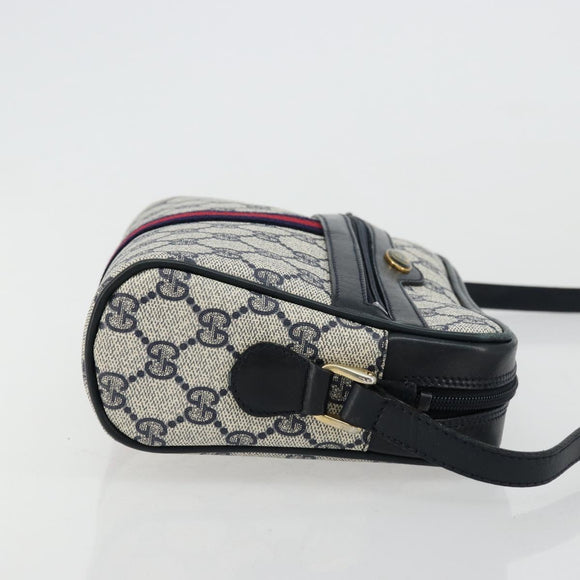 GUCCI GG Supreme Sherry Line Shoulder Bag PVC Navy Gold 010 378 Auth 176374