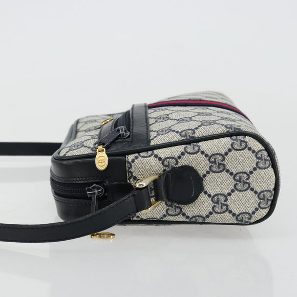 GUCCI GG Supreme Sherry Line Shoulder Bag PVC Navy Gold 010 378 Auth 176374