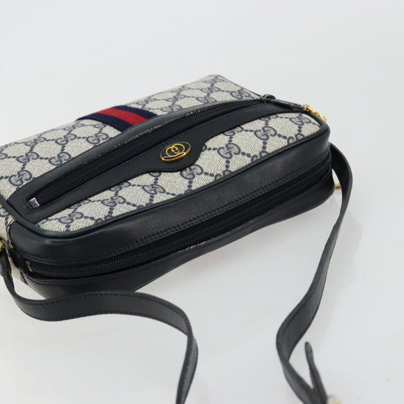 GUCCI GG Supreme Sherry Line Shoulder Bag PVC Navy Gold 010 378 Auth 176374