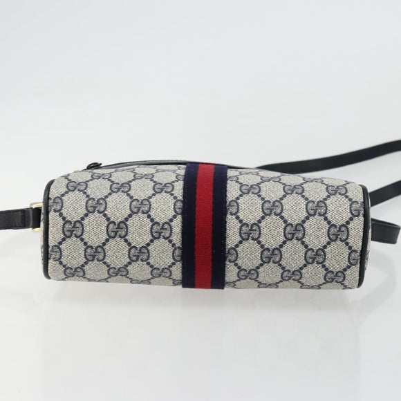 GUCCI GG Supreme Sherry Line Shoulder Bag PVC Navy Gold 010 378 Auth 176374
