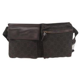 GUCCI GG Canvas Waist bag Dark Brown Silver 28566 Auth 176378 - 0