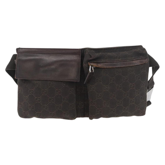 GUCCI GG Canvas Waist bag Dark Brown Silver 28566 Auth 176378