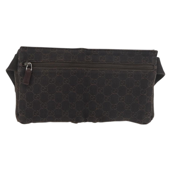 GUCCI GG Canvas Waist bag Dark Brown Silver 28566 Auth 176378