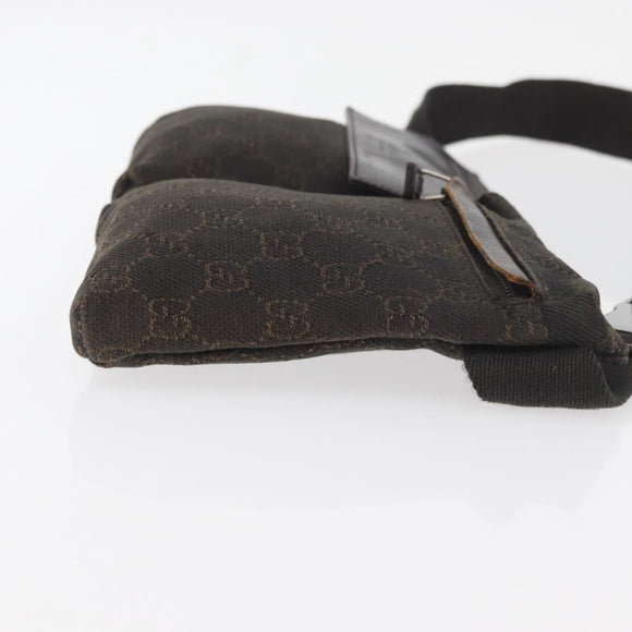 GUCCI GG Canvas Waist bag Dark Brown Silver 28566 Auth 176378