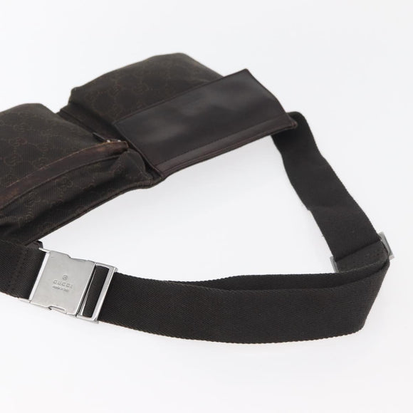 GUCCI GG Canvas Waist bag Dark Brown Silver 28566 Auth 176378