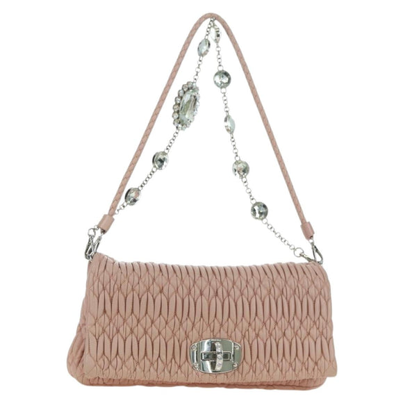 Miu Miu Matelasse Chain Shoulder Bag Leather 2way Pink Silver Auth 176382SAM