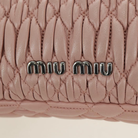 Miu Miu Matelasse Chain Shoulder Bag Leather 2way Pink Silver Auth 176382SAM