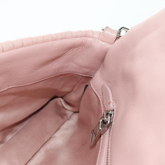 Miu Miu Matelasse Chain Shoulder Bag Leather 2way Pink Silver Auth 176382SAM