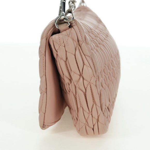 Miu Miu Matelasse Chain Shoulder Bag Leather 2way Pink Silver Auth 176382SAM