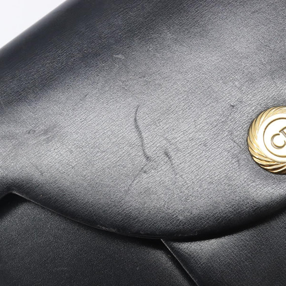 Christian Dior Chain Shoulder Bag Leather Black Gold Auth 176389