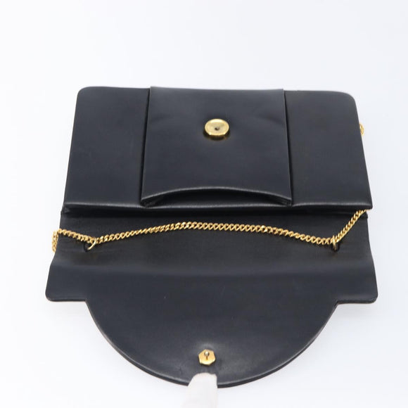 Christian Dior Chain Shoulder Bag Leather Black Gold Auth 176389