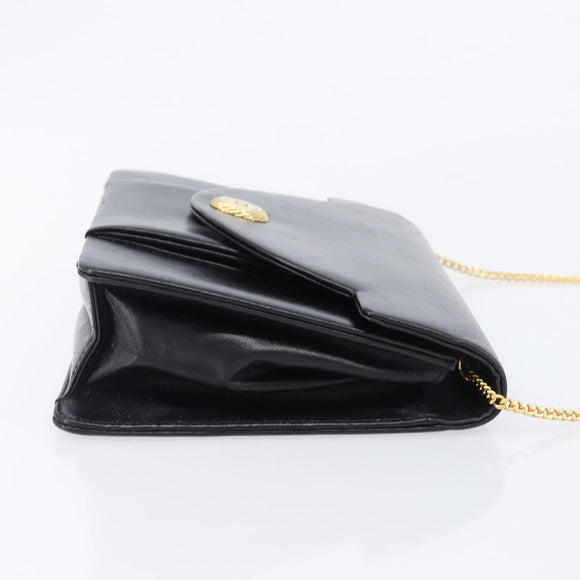 Christian Dior Chain Shoulder Bag Leather Black Gold Auth 176389