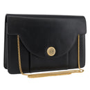 Christian Dior Chain Shoulder Bag Leather Black Gold Auth 176389A-1