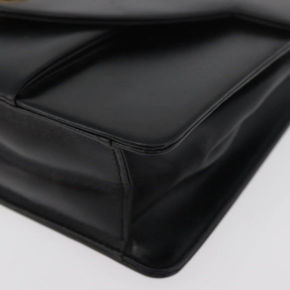 Christian Dior Chain Shoulder Bag Leather Black Gold Auth 176389A