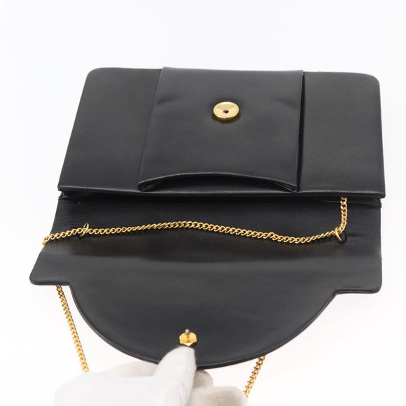 Christian Dior Chain Shoulder Bag Leather Black Gold Auth 176389A