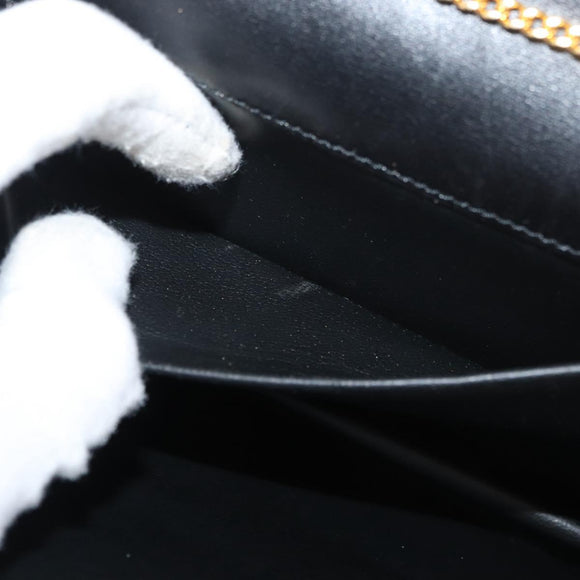 Christian Dior Chain Shoulder Bag Leather Black Gold Auth 176389A