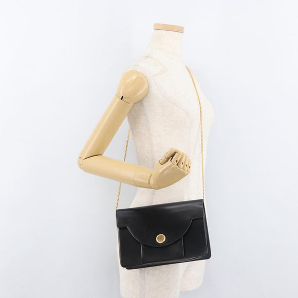 Christian Dior Chain Shoulder Bag Leather Black Gold Auth 176389A