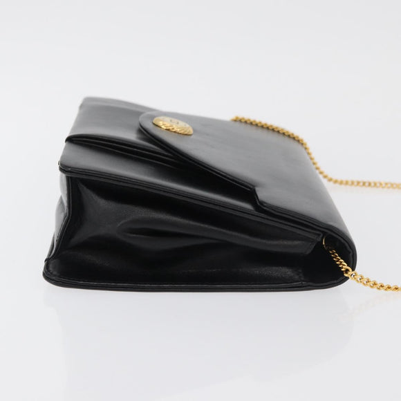 Christian Dior Chain Shoulder Bag Leather Black Gold Auth 176389A
