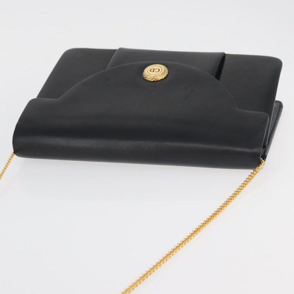 Christian Dior Chain Shoulder Bag Leather Black Gold Auth 176389A