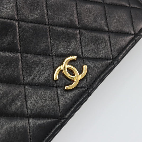 CHANEL Matelassé Ketting Schoudertas Lamsleer Zwart Goud CC Authenticatie 176391
